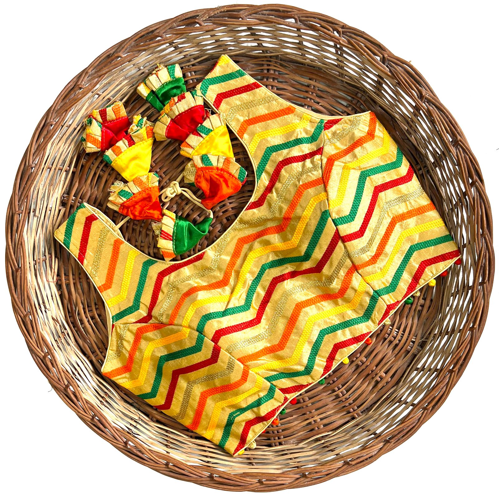 Yellow color thread work silk blouse for women 