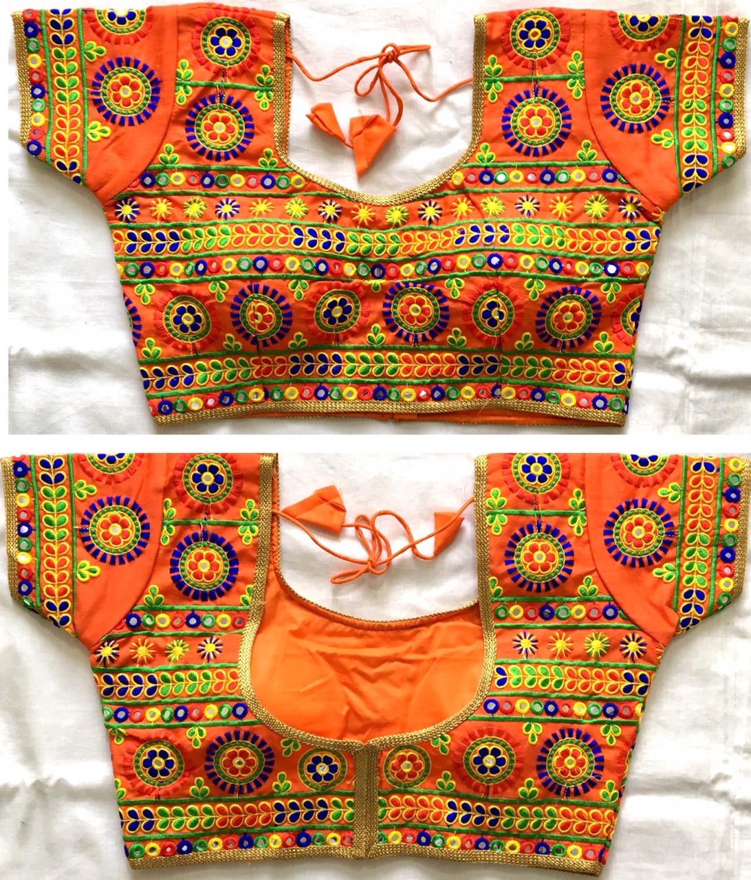 Orange color silk mirror work navratri blouse online
