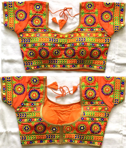 Orange color silk mirror work navratri blouse online