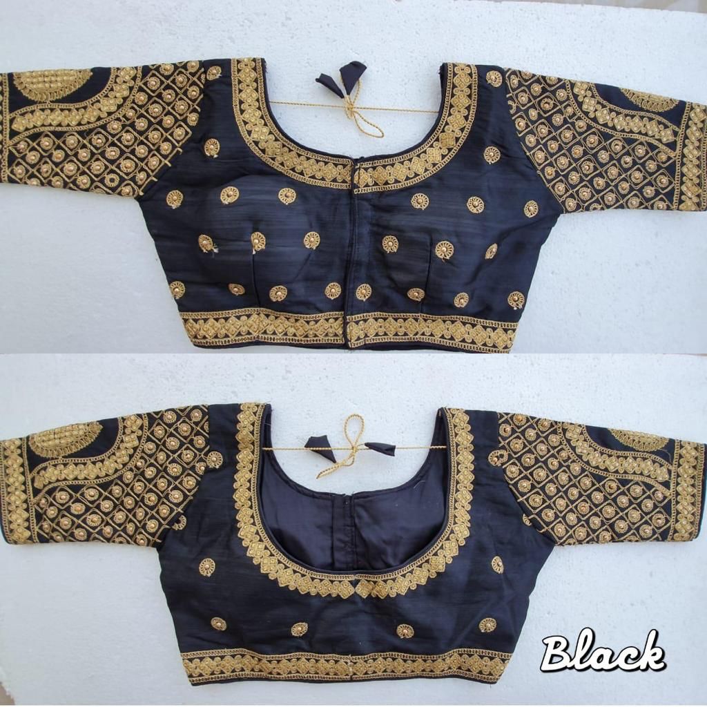 Black color silk embroidery work blouse online