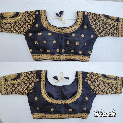 Black color silk embroidery work blouse online