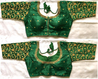Green color silk phantom silk Sequins work blouse 