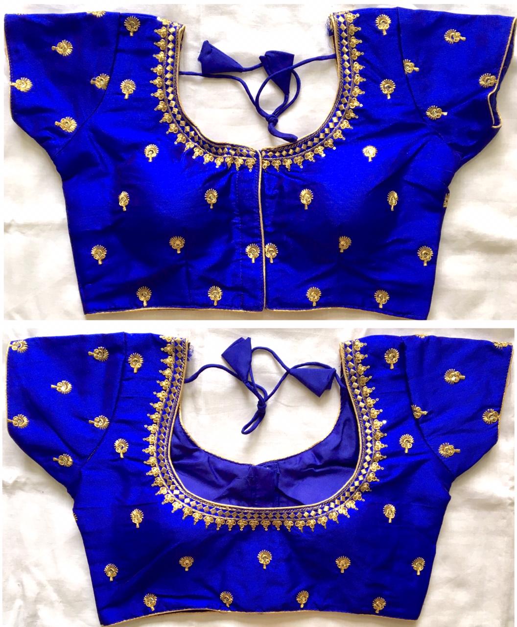 Blue color silk sequins work stitched blouse 