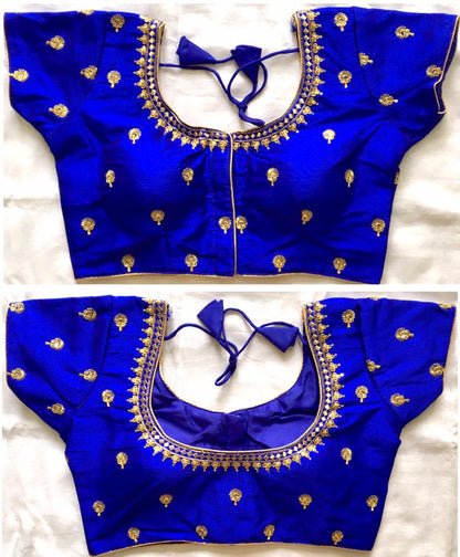 Blue color silk sequins work stitched blouse 