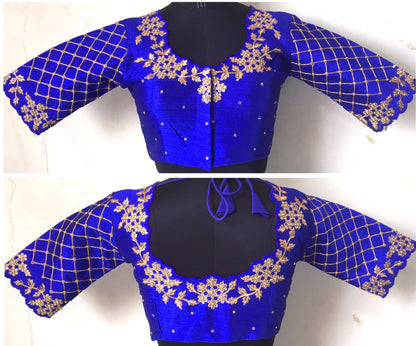 Blue color silk hand work blouse for women