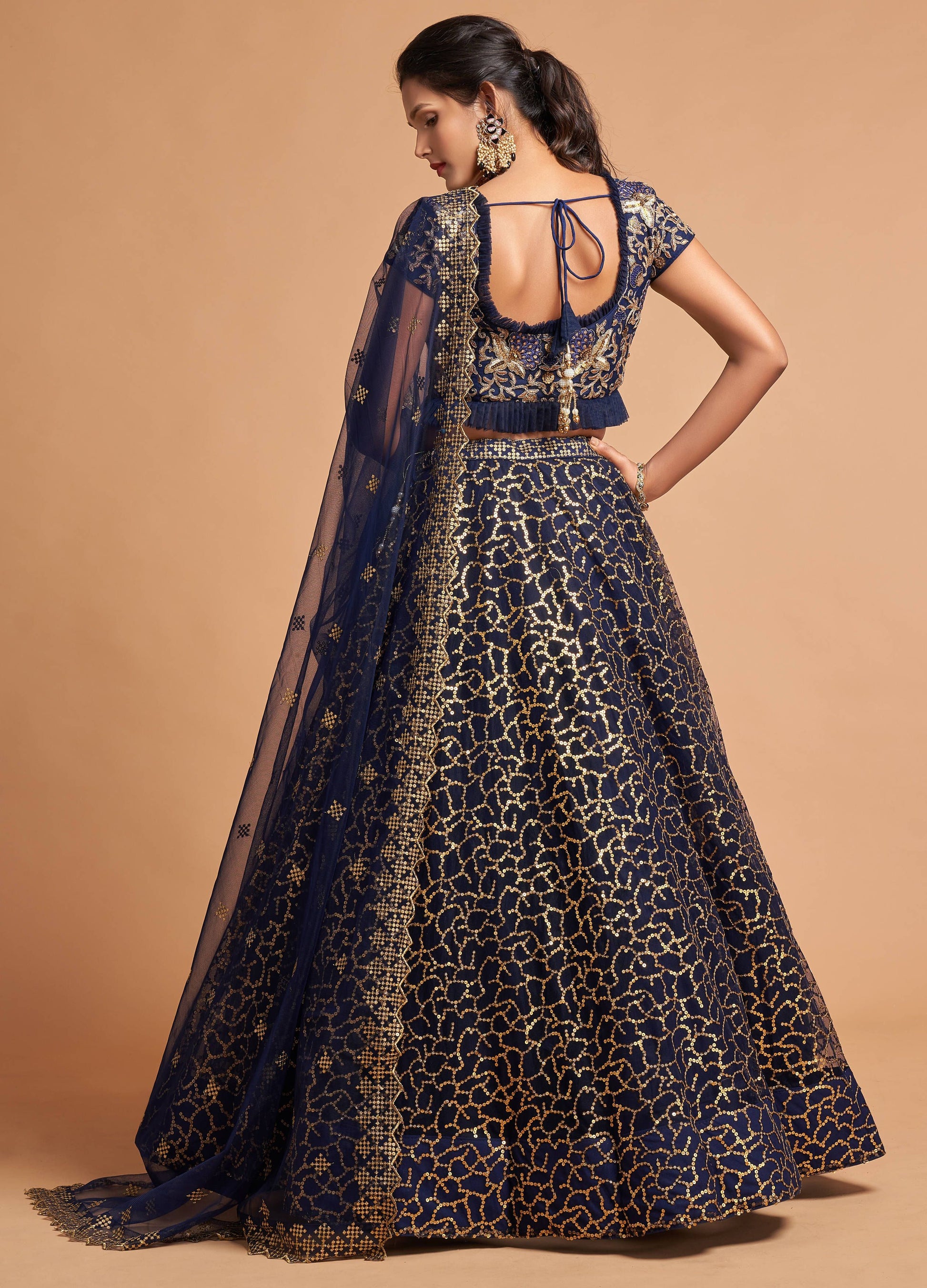 Navy Blue  Sequins And Zari Work