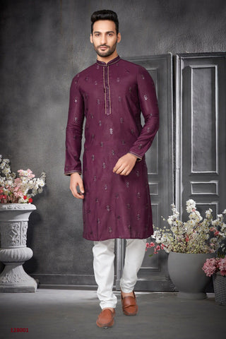 Cotton Silk Embroidery Kurta For Mens