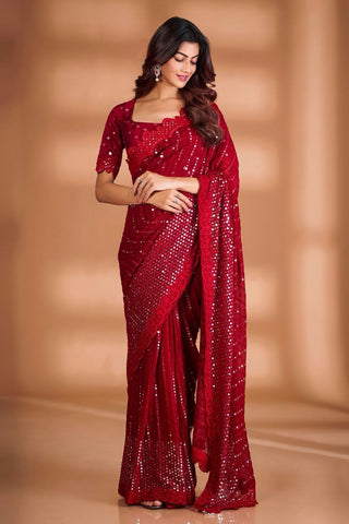 red saree for wedding guest
