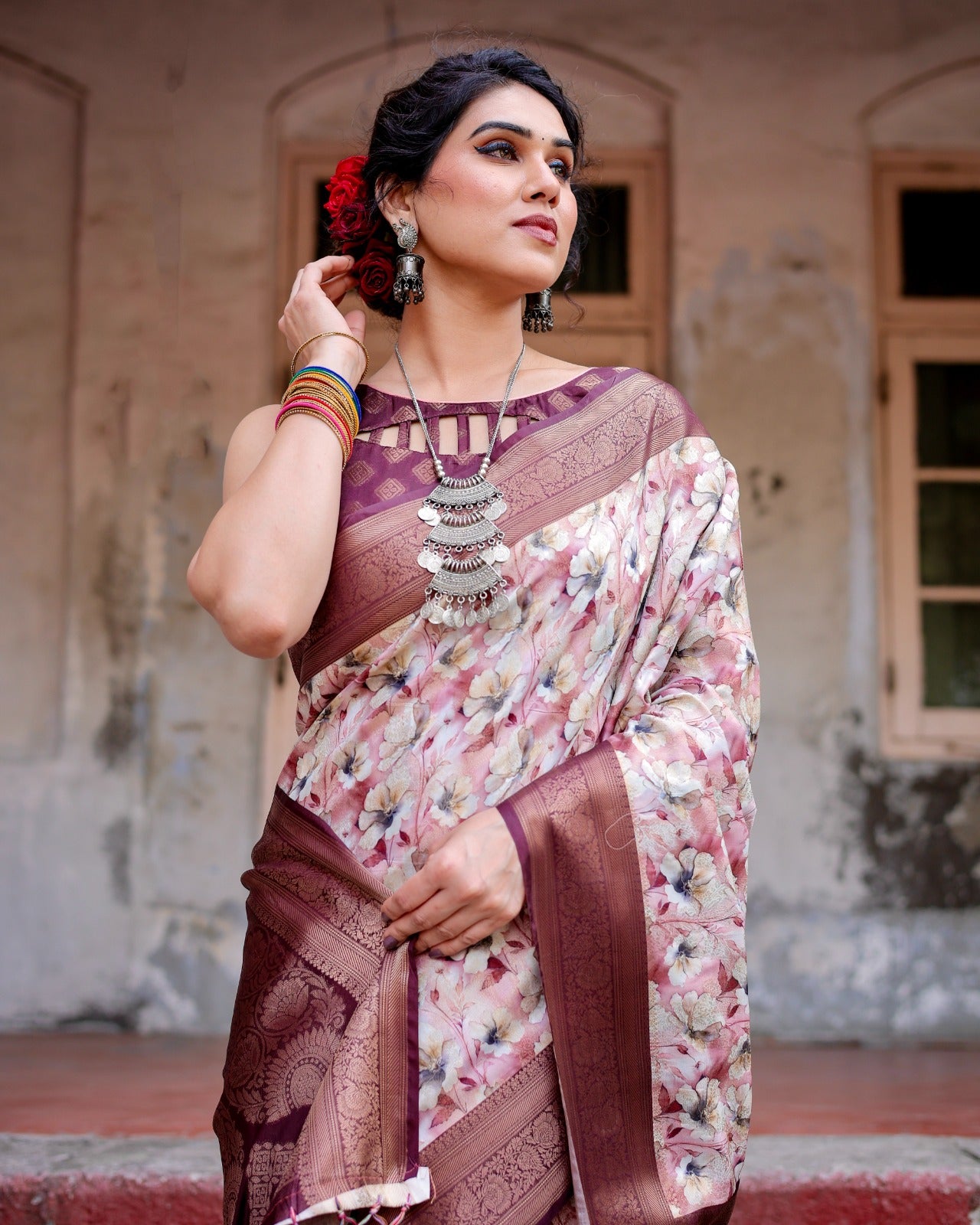 Mauve color  banarasi silk saree with blouse price