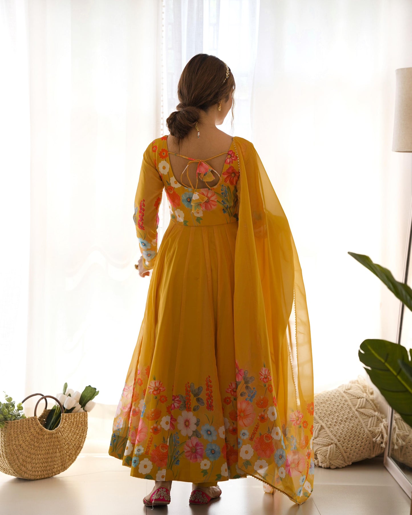 Yellow color georgette gown for women