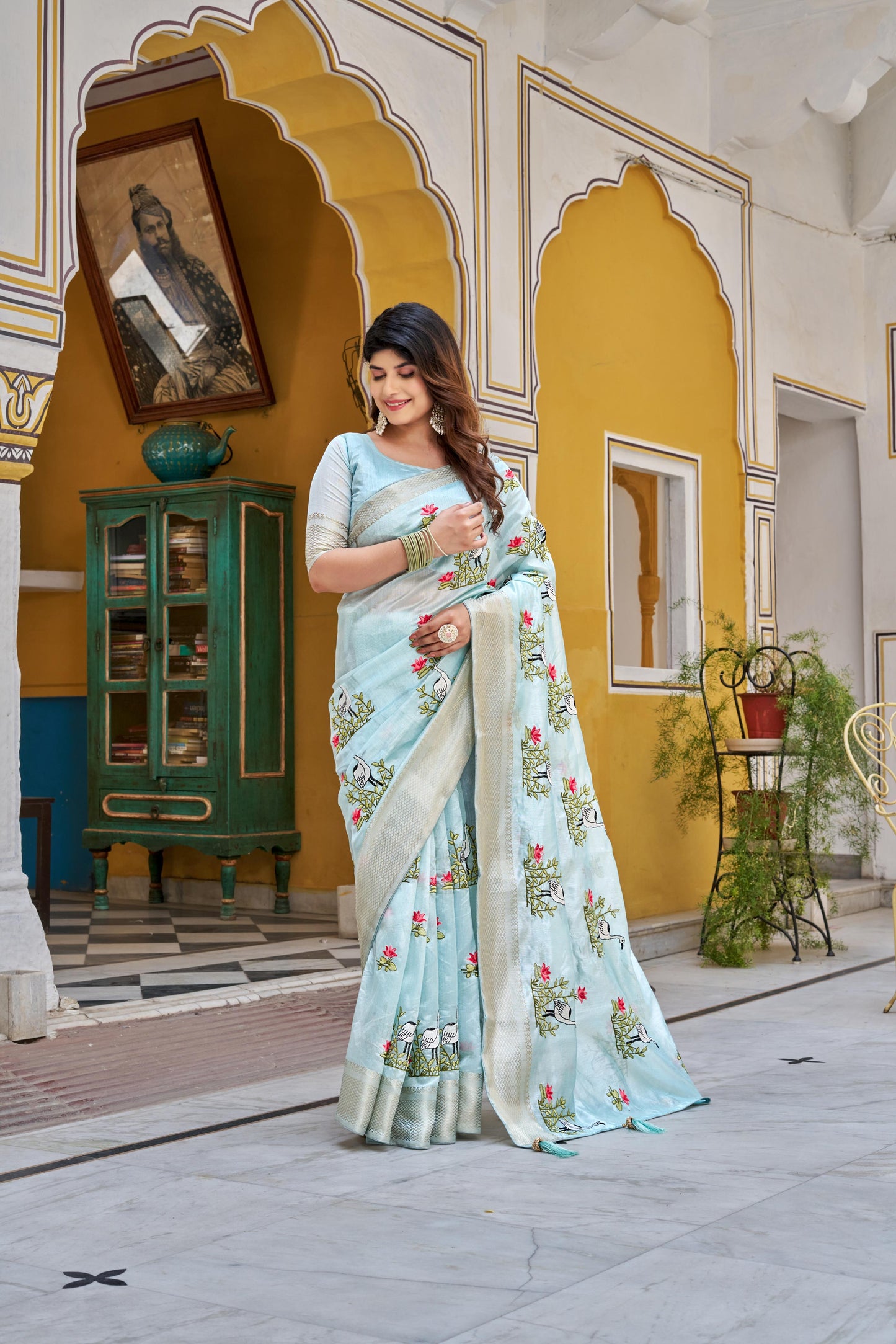 Sky color kota crystal saree for women