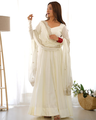 Long sleeve white silk gown for women
