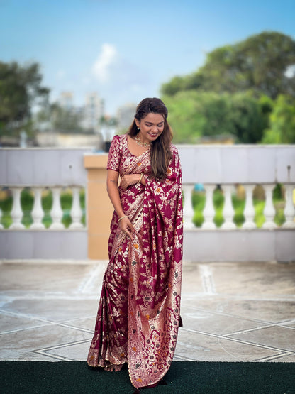 Rani pink viscose dola silk saree for wedding 