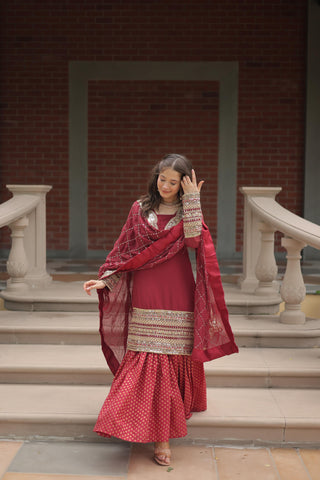 Maroon color georgette sharara suit for women online shopping
