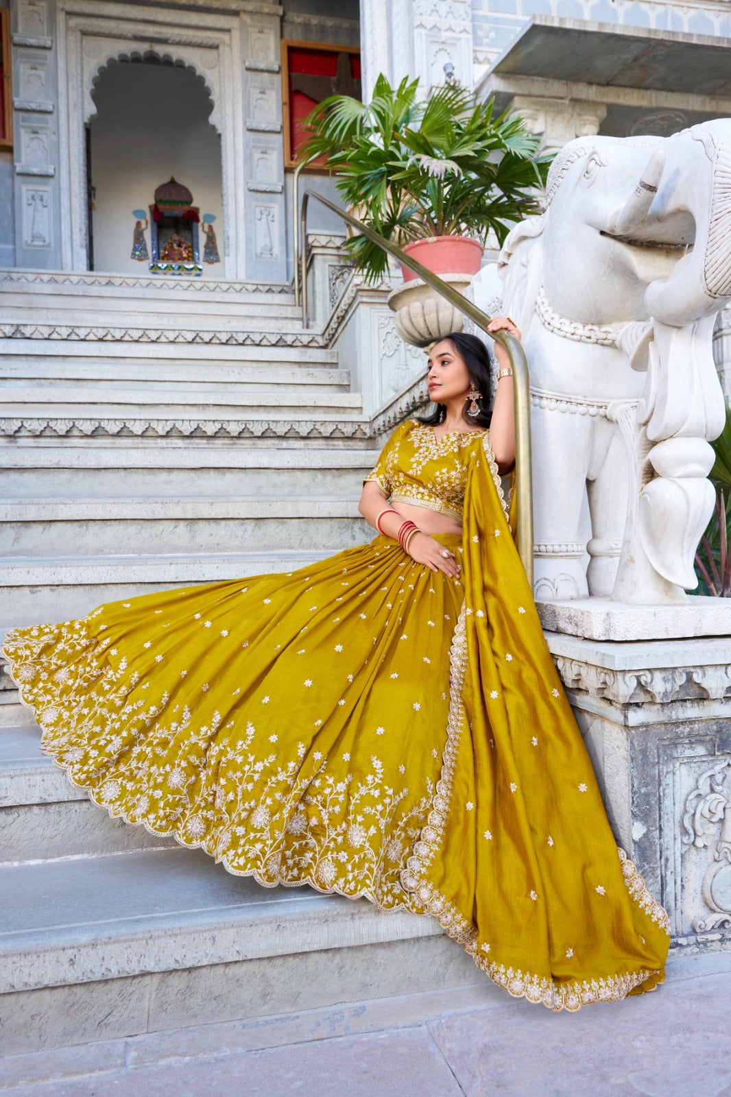 Mustard color vichitra silk lehenga choli for wedding