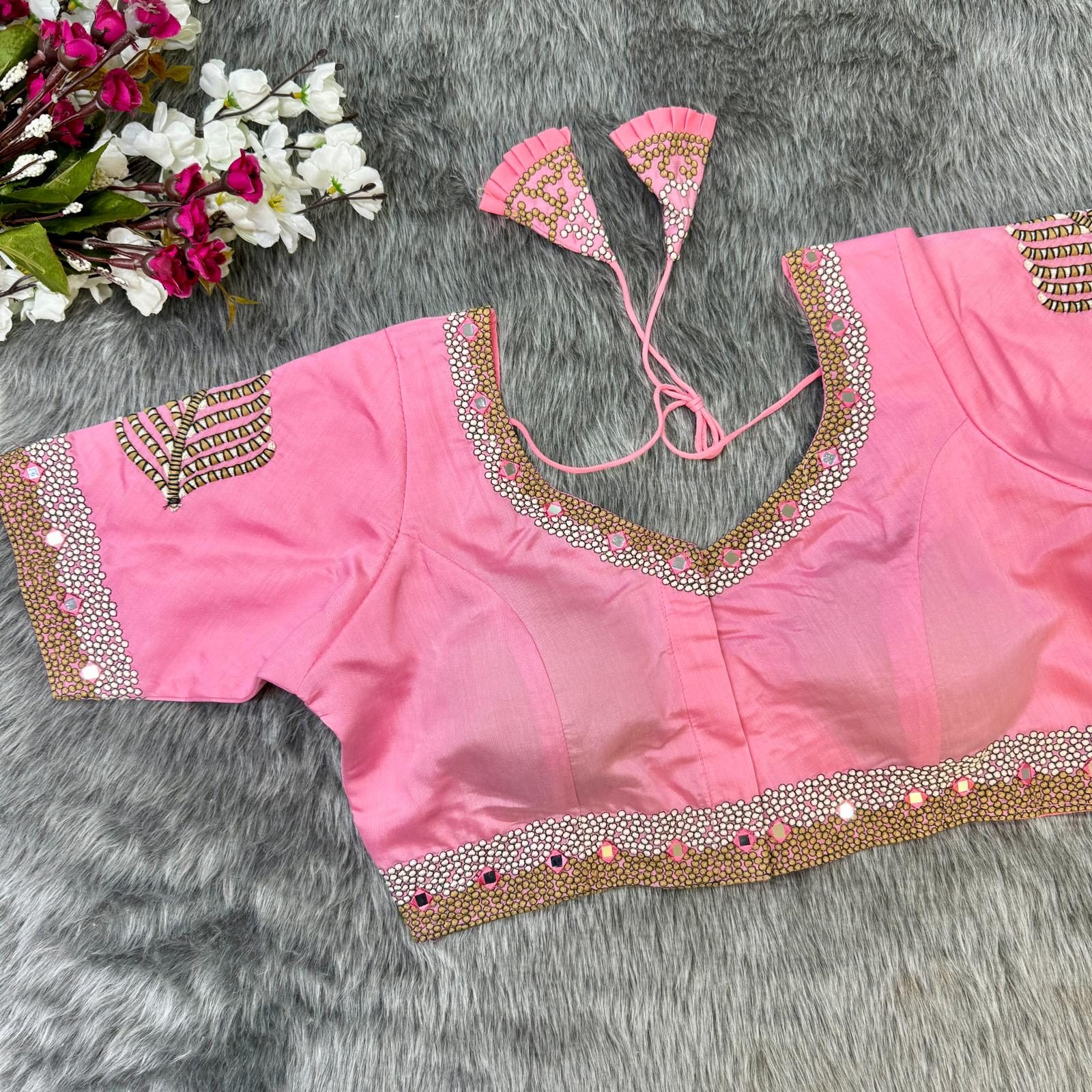 Heavy Pure Soft Silk Baby Pink Blouse For Saree