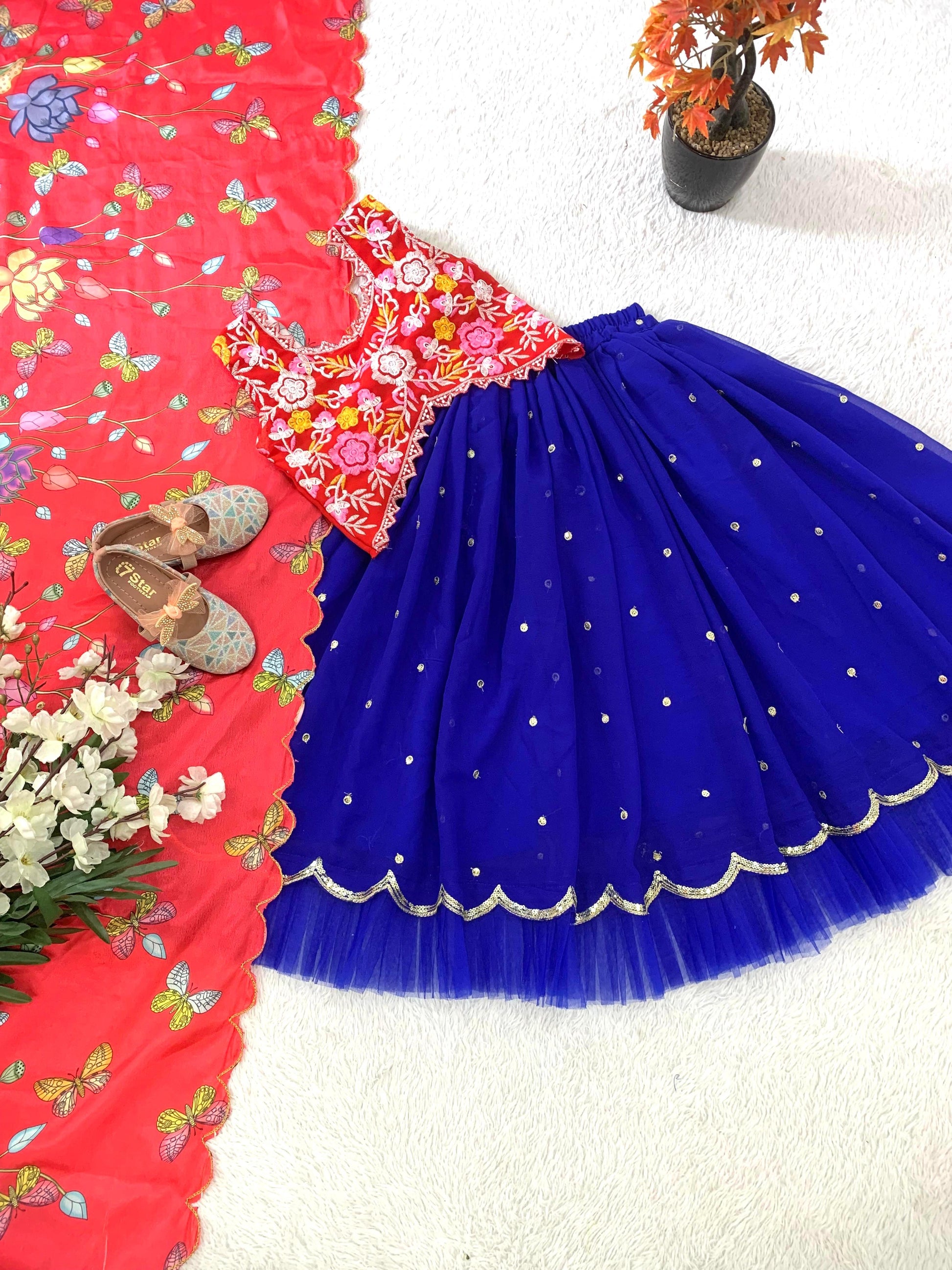 Blue color georgette lehenga choli for small girls online shopping
