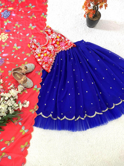 Blue color georgette lehenga choli for small girls online shopping
