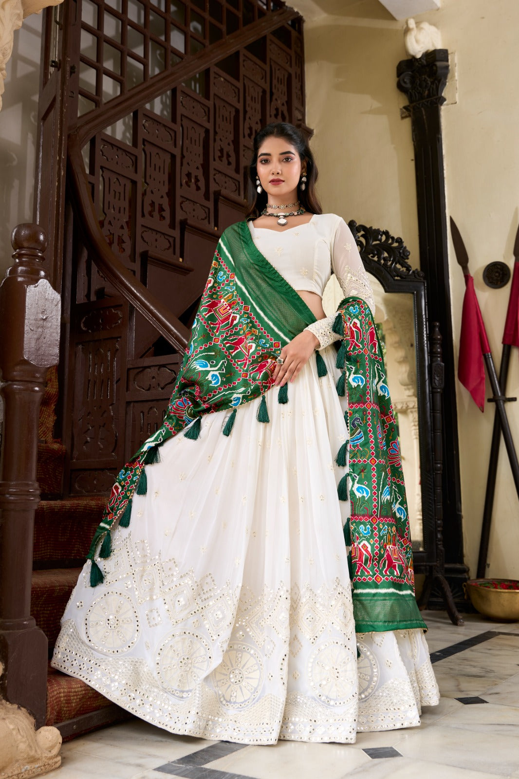 white color georgette lehenga choli for women online