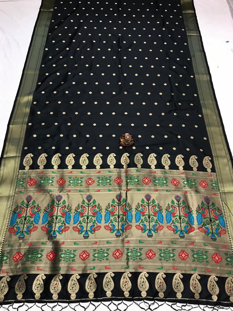 Black color paithani saree with blouse online