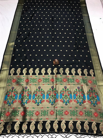 Black color paithani saree with blouse online