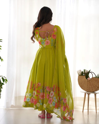 Green color organza silk designer gown online shopping