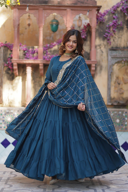 Teal blue color georgette gown for women online

