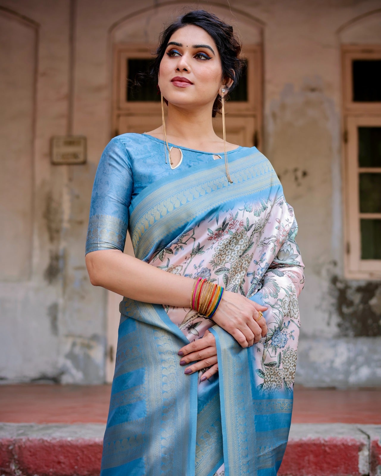 Light pink color banarasi silk saree for party