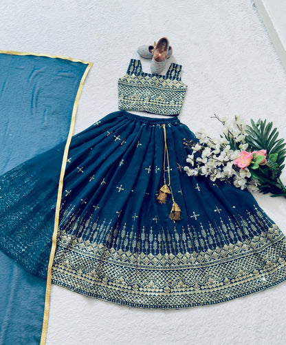Teal blue color georgette lehenga choli for small girls images
