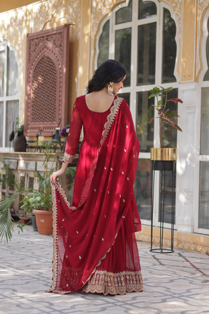 Red color faux blooming long gown price