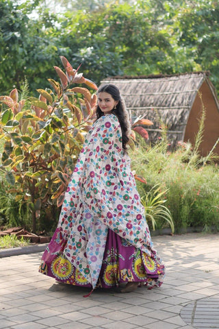 Printed lehenga choli and floral design dupatta