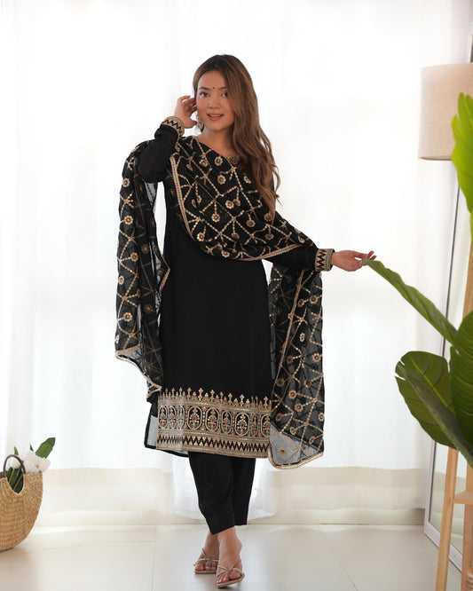 Black color vichitra silk kurti for women