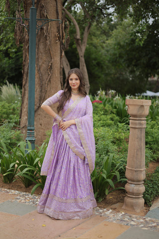 Lavender color viscose jacquard lehenga choli for women price
