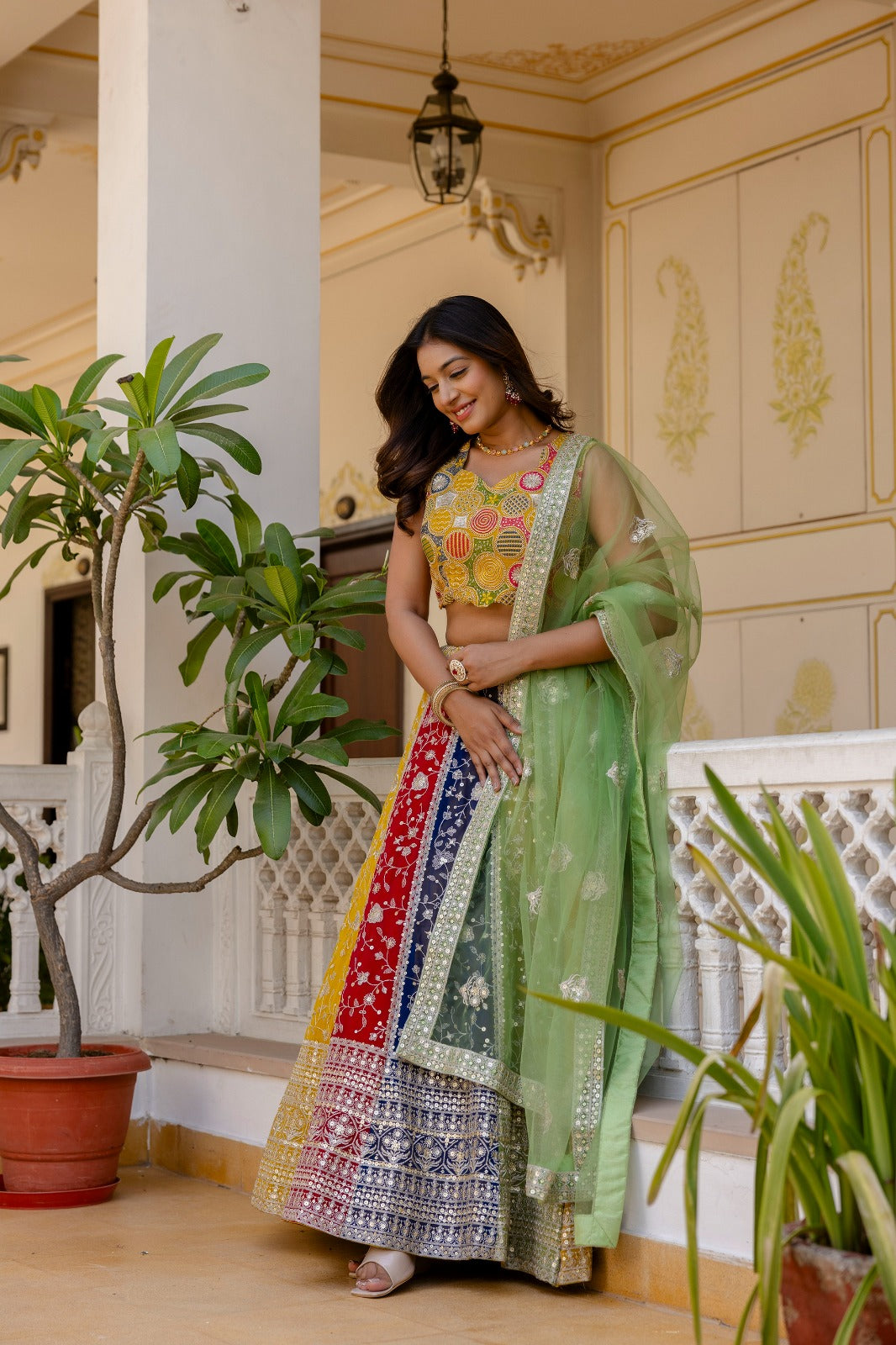 Engagement wear multi color lehenga 