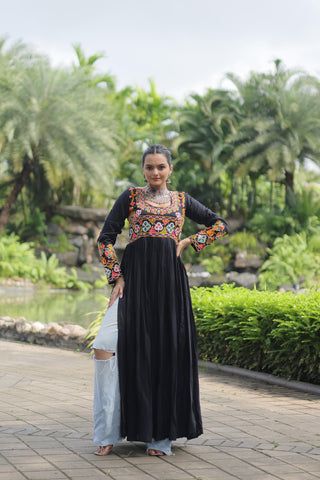 Black traditional work kurti online