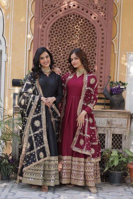 Maroon color georgette long gown 