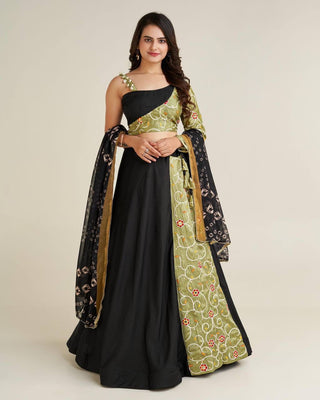 Black rayon navratri chaniya choli with dupatta
