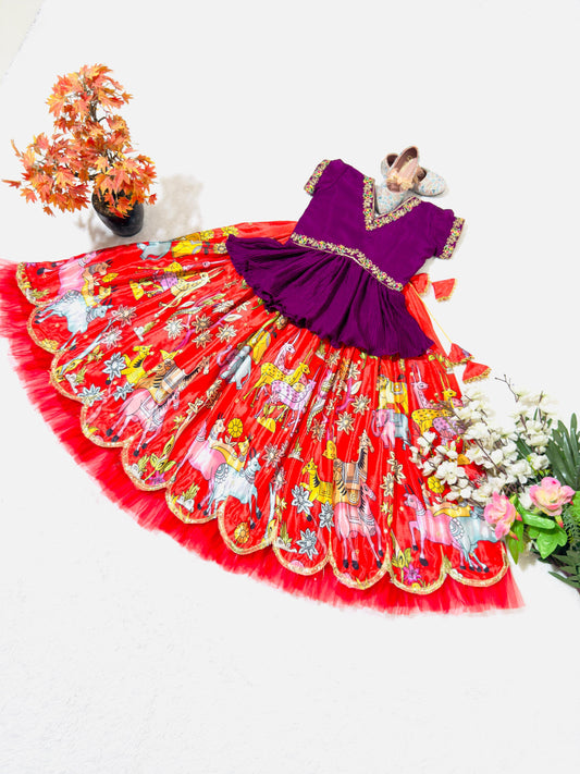 Red color silk lehenga choli for small girls with price

