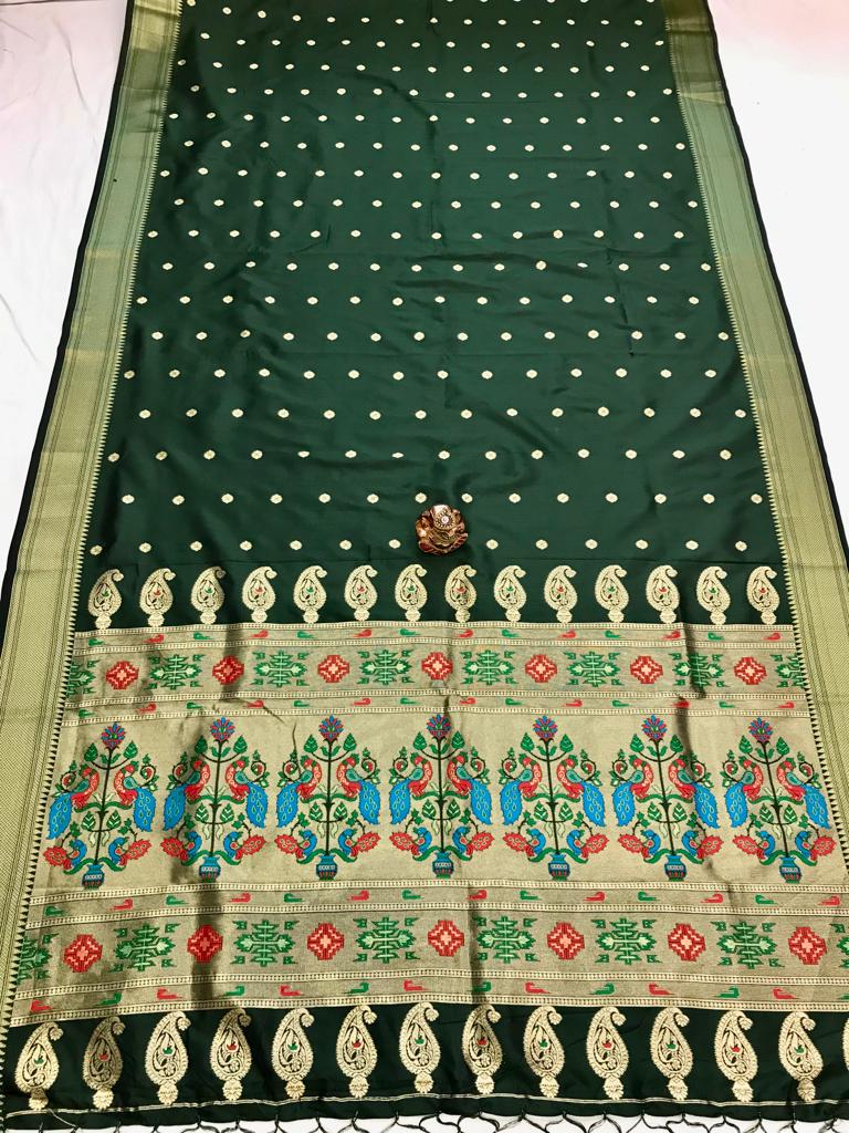 Green color paithani saree with blouse online shopping