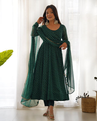 Green color gown with dupatta set