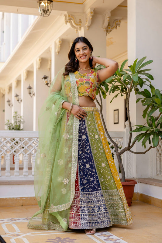 Multi colour bridal Lehenga with price
