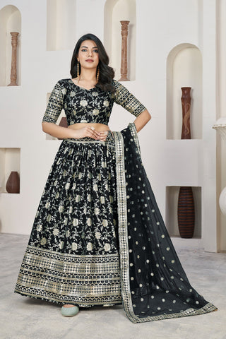 Black color dola jacquard lehenga choli for women