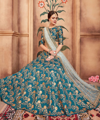 art silk rama green lehenga