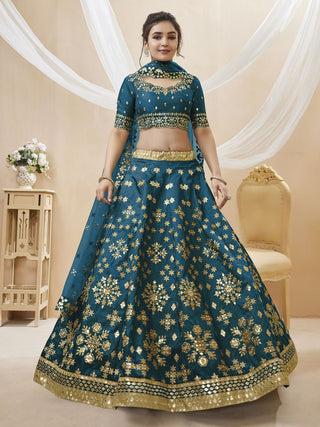 art silk Blue lehenga engagement