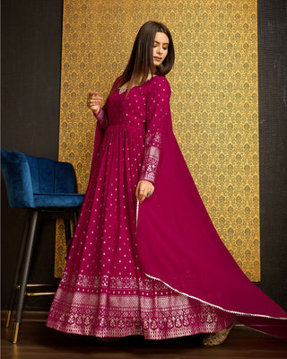 Maxi pink georgette gown with dupatta for women