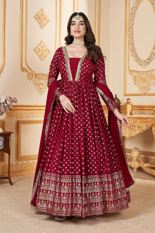 Women red color georgette gown price