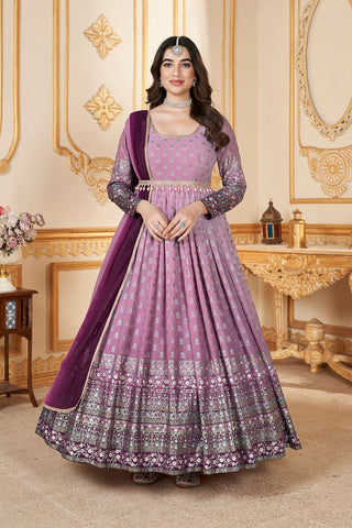 Long sleeve pink georgette gown