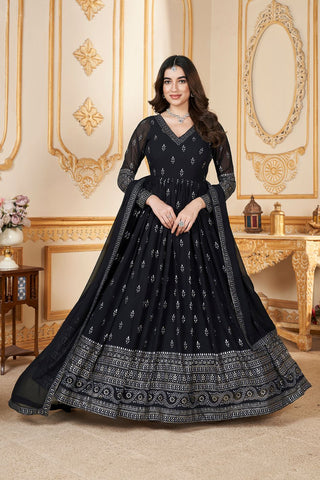 Long sleeve navy blue gown for women