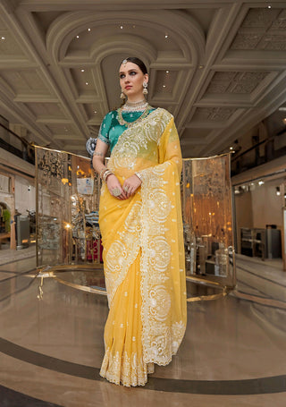 Yellow Tissue saree images