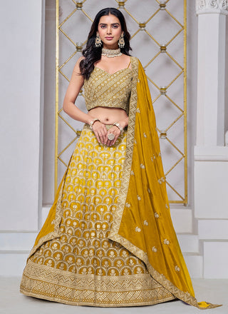 Yellow chinon lehenga choli for women